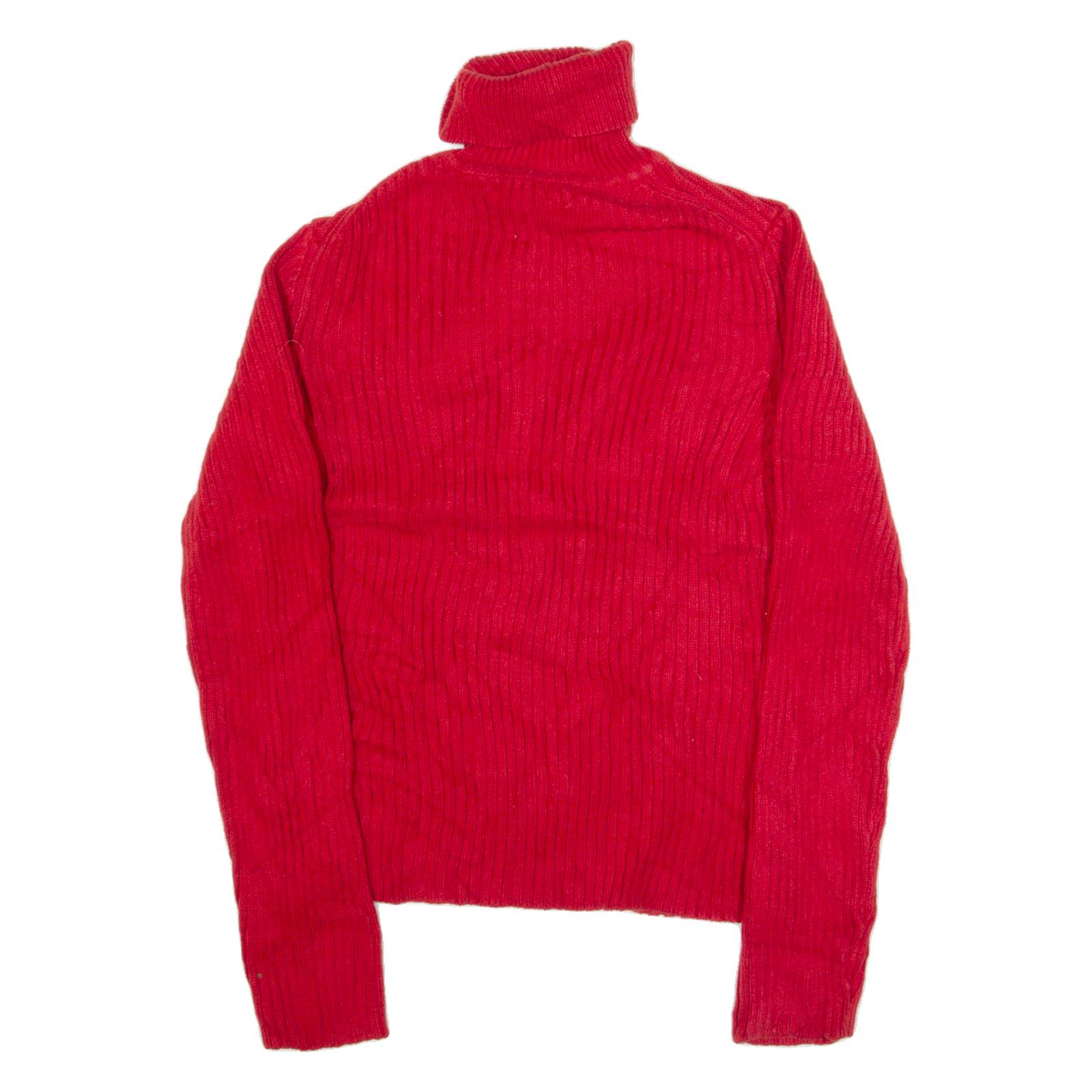 TOMMY HILFIGER Womens Jumper Red Roll Neck Tight Knit M