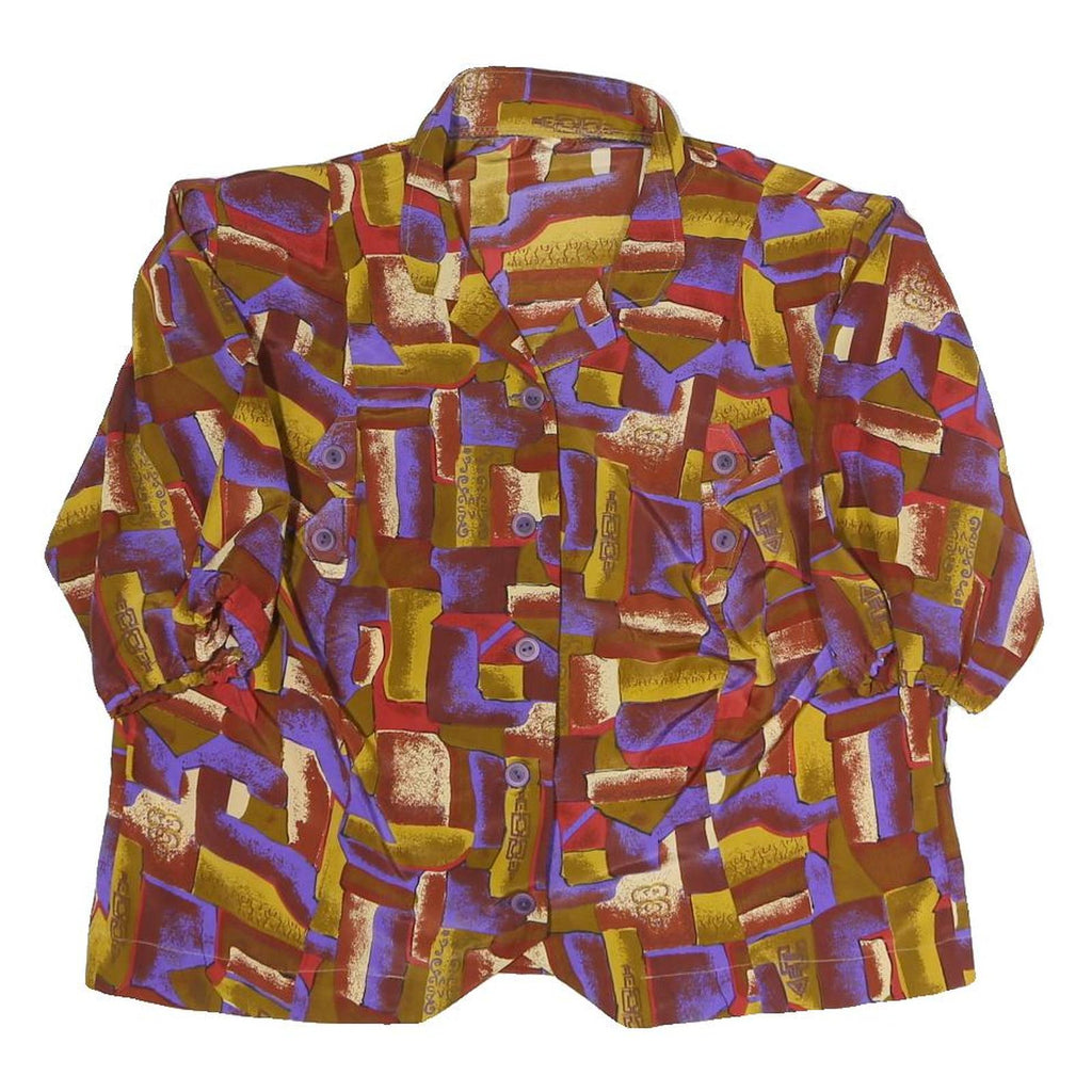 Womens Red Yellow Purple Abstract Print Shirt Long Sleeve Collared XL Button Up