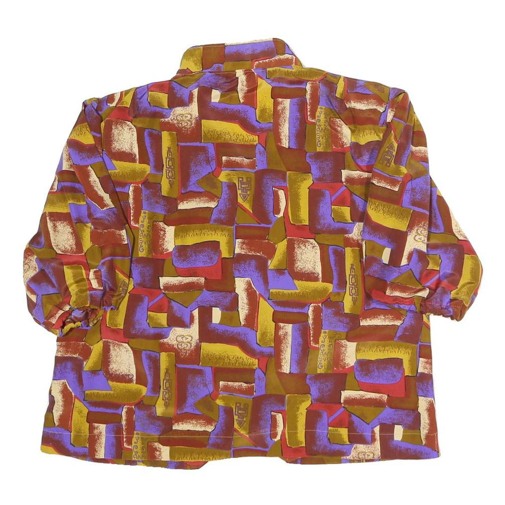 Womens Red Yellow Purple Abstract Print Shirt Long Sleeve Collared XL Button Up