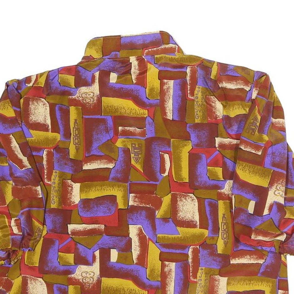 Womens Red Yellow Purple Abstract Print Shirt Long Sleeve Collared XL Button Up