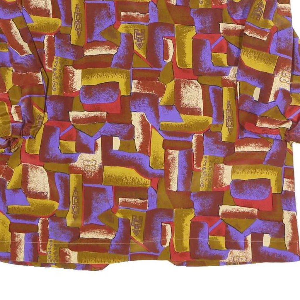 Womens Red Yellow Purple Abstract Print Shirt Long Sleeve Collared XL Button Up