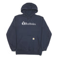 CARHARTT Mens Navy Blue Logo Print Hoodie L Cotton Blend Pullover Drawstring