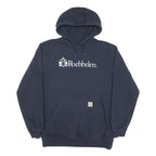 CARHARTT Mens Navy Blue Logo Print Hoodie L Cotton Blend Pullover Drawstring