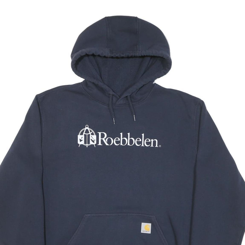 CARHARTT Mens Navy Blue Logo Print Hoodie L Cotton Blend Pullover Drawstring