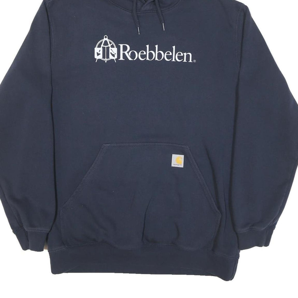 CARHARTT Mens Navy Blue Logo Print Hoodie L Cotton Blend Pullover Drawstring