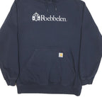 CARHARTT Mens Navy Blue Logo Print Hoodie L Cotton Blend Pullover Drawstring