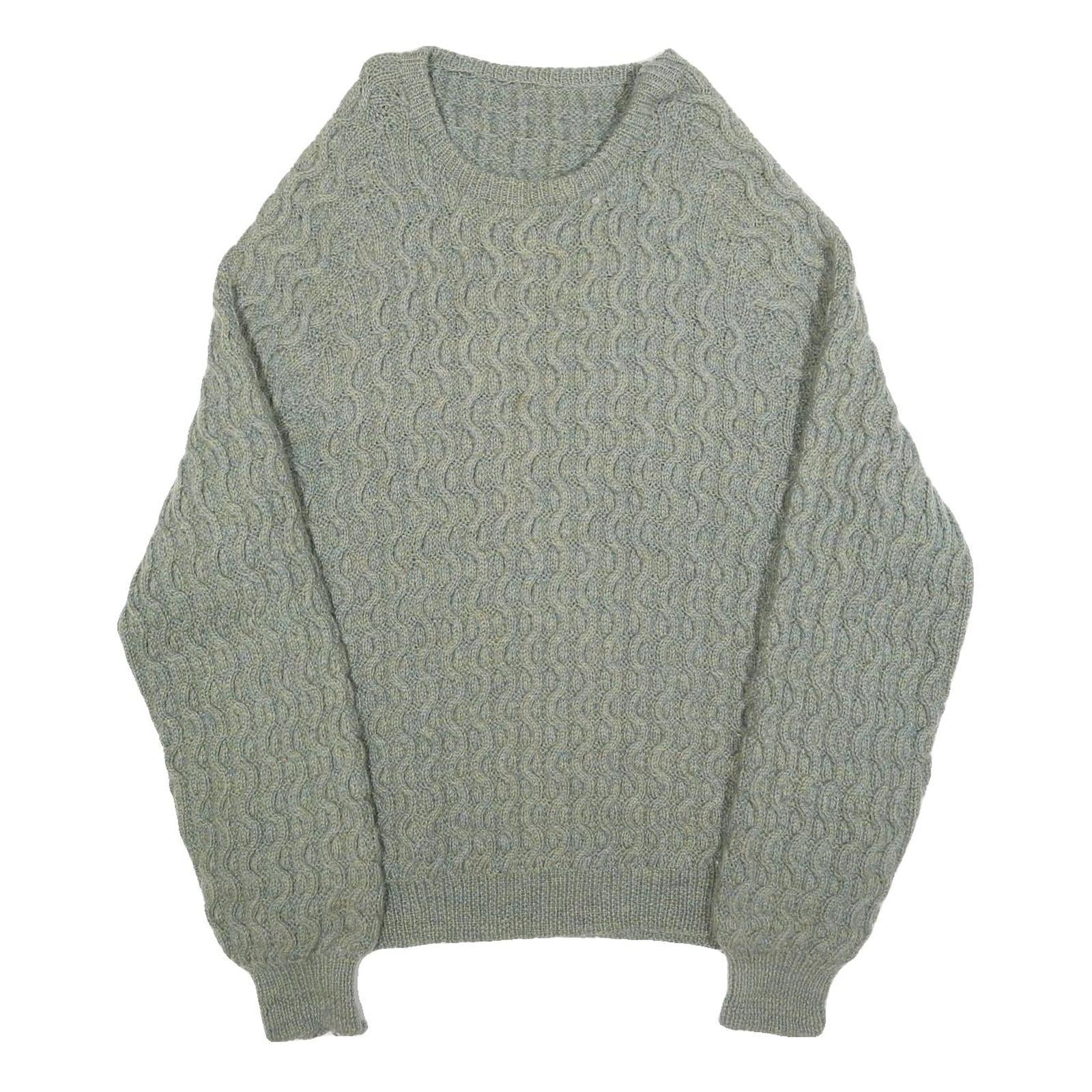 Womens Grey Patterned Jumper Crew Neck Cable Knit XL Classic Style Winter