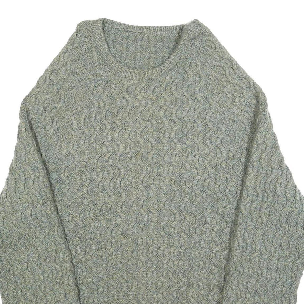 Womens Grey Patterned Jumper Crew Neck Cable Knit XL Classic Style Winter
