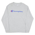 CHAMPION Mens Grey Long Sleeve Crew Neck Cotton Blend T-Shirt L Logo Graphic