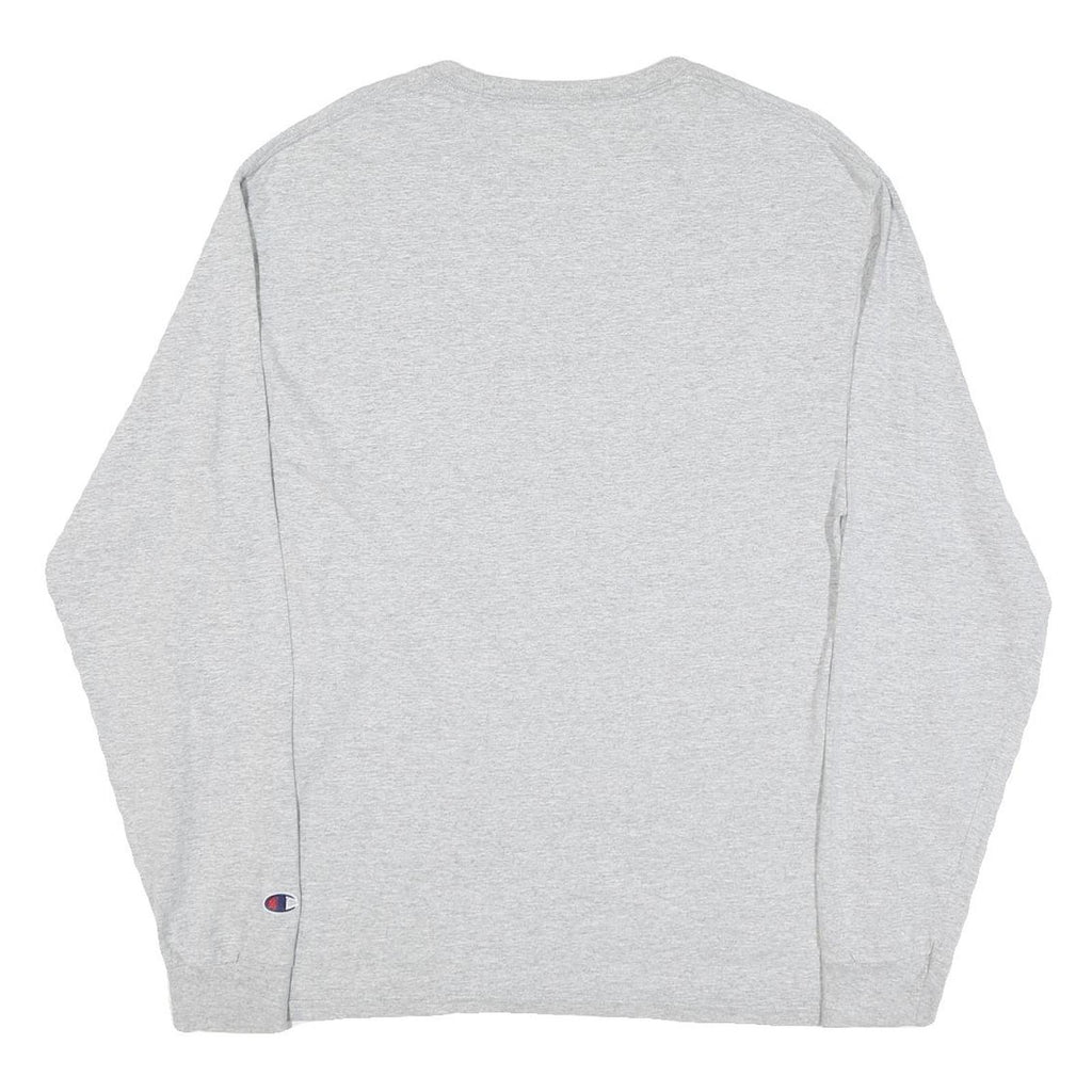 CHAMPION Mens Grey Long Sleeve Crew Neck Cotton Blend T-Shirt L Logo Graphic