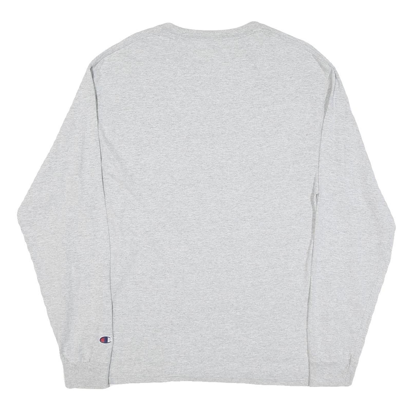 CHAMPION Mens Grey Long Sleeve Crew Neck Cotton Blend T-Shirt L Logo Graphic