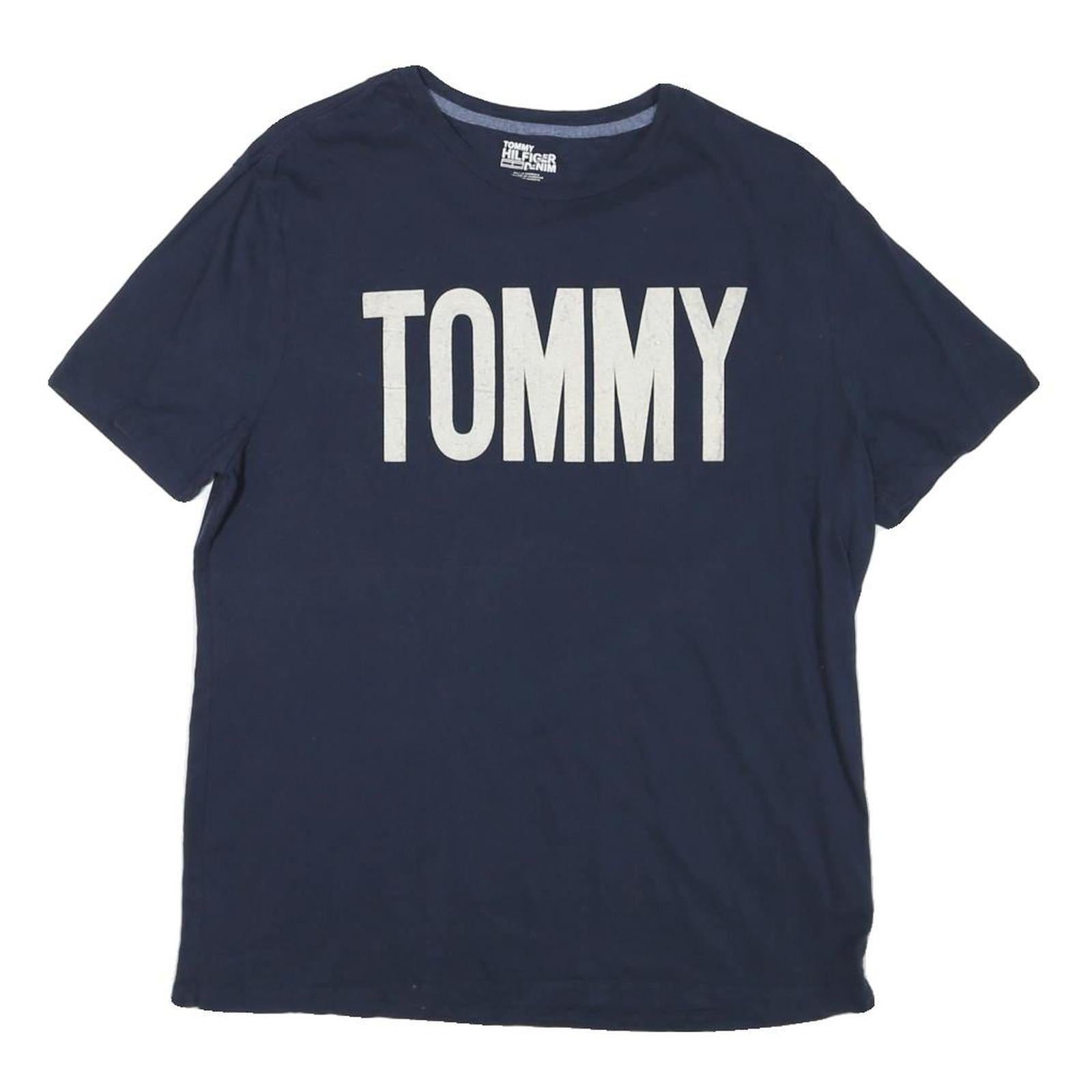 HILFIGER DENIM Mens Navy Blue Cotton Blend T-Shirt M Short Sleeve Crew Neck