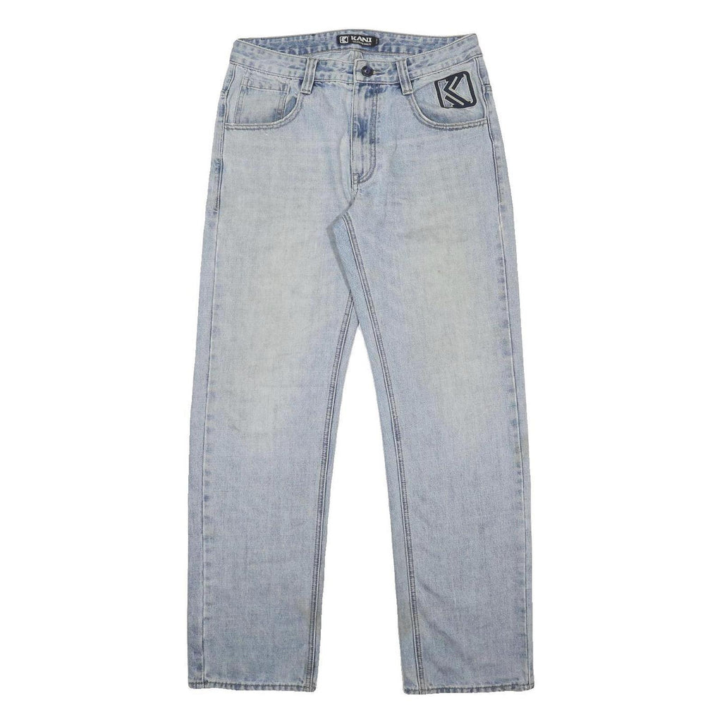KARL KANI Mens Jeans Blue Regular Straight Denim Light W32 L34 Five Pocket Zip