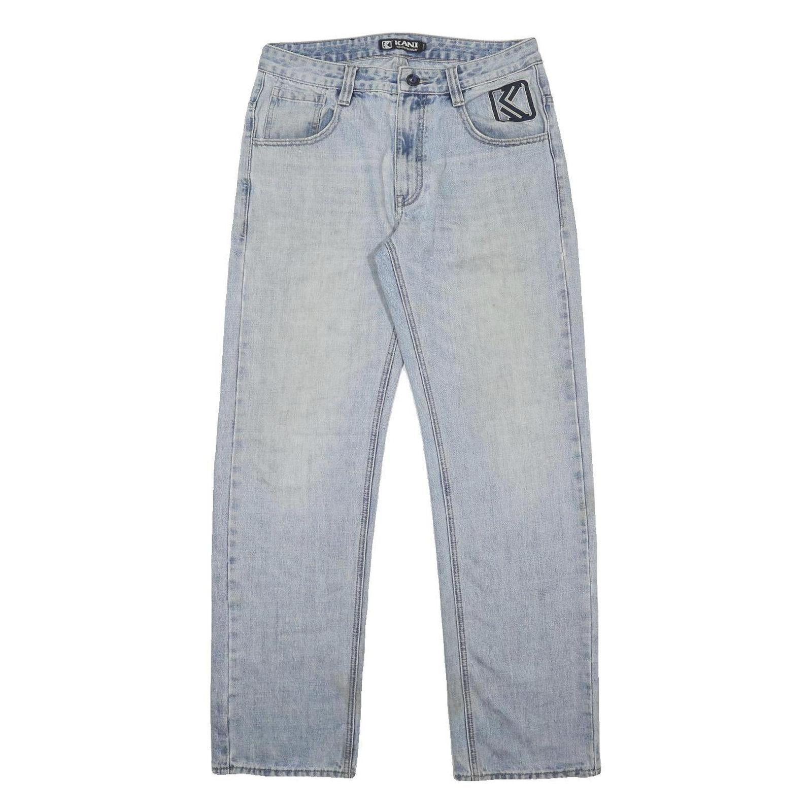 KARL KANI Mens Jeans Blue Regular Straight Denim Light W32 L34 Five Pocket Zip