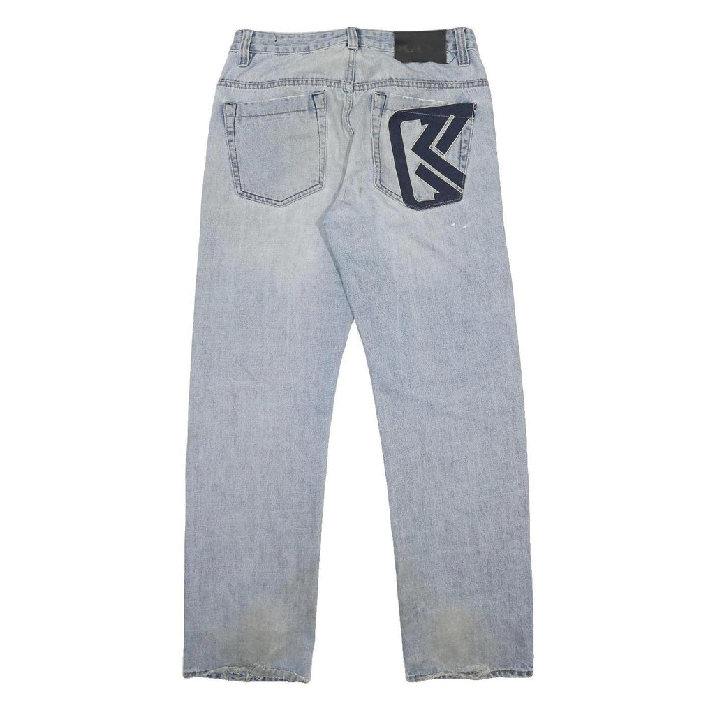 KARL KANI Mens Jeans Blue Regular Straight Denim Light W32 L34 Five Pocket Zip