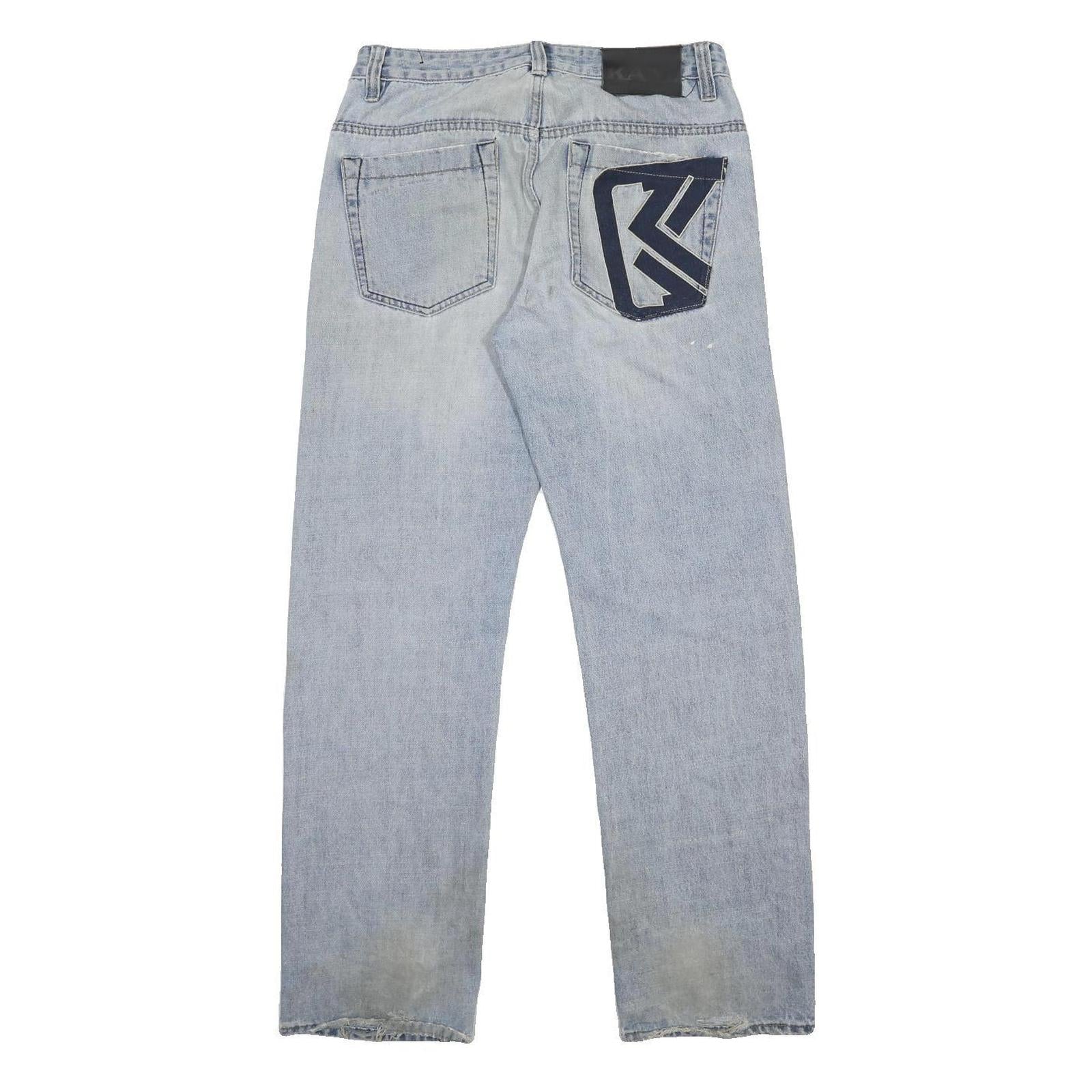 KARL KANI Mens Jeans Blue Regular Straight Denim Light W32 L34 Five Pocket Zip