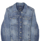 GUESS Womens Blue Denim Jacket S Cotton Blend Button Closure Classic Fit Casual