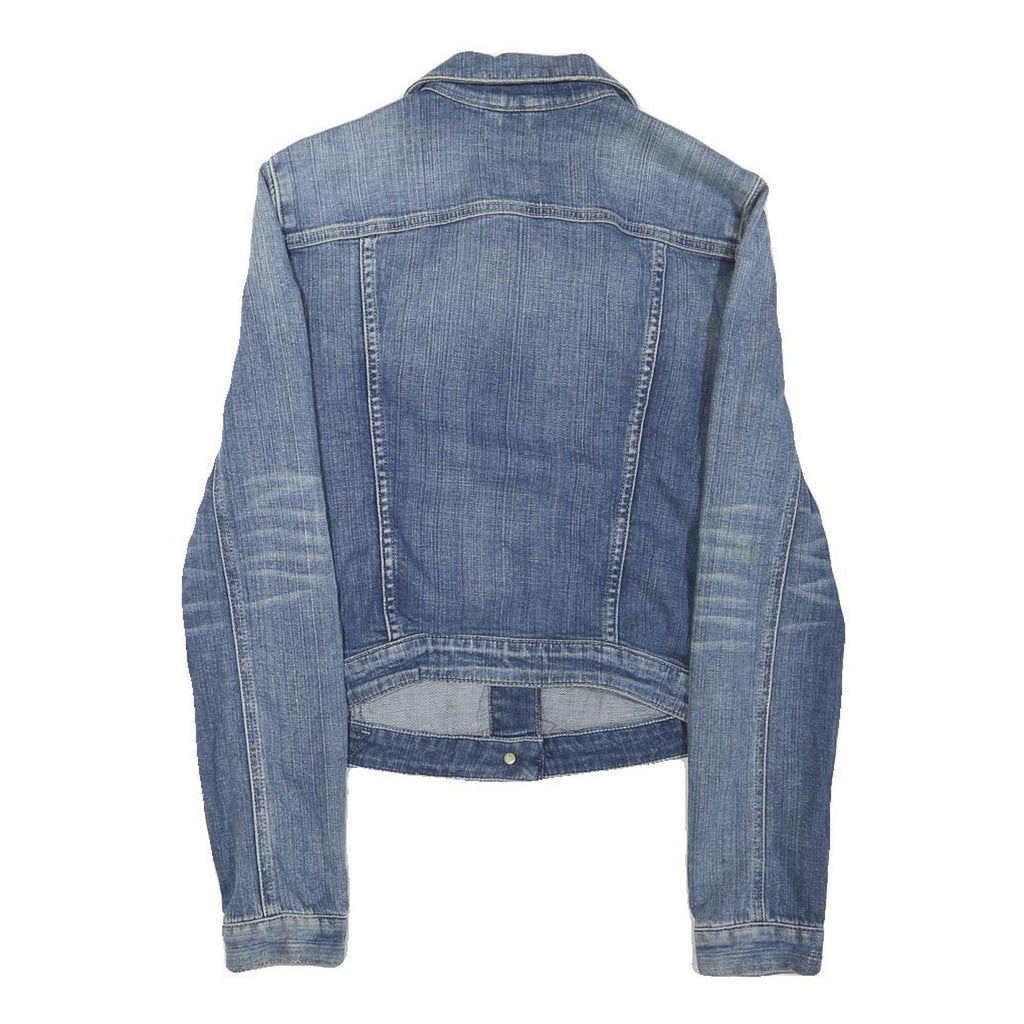 GUESS Womens Blue Denim Jacket S Cotton Blend Button Closure Classic Fit Casual