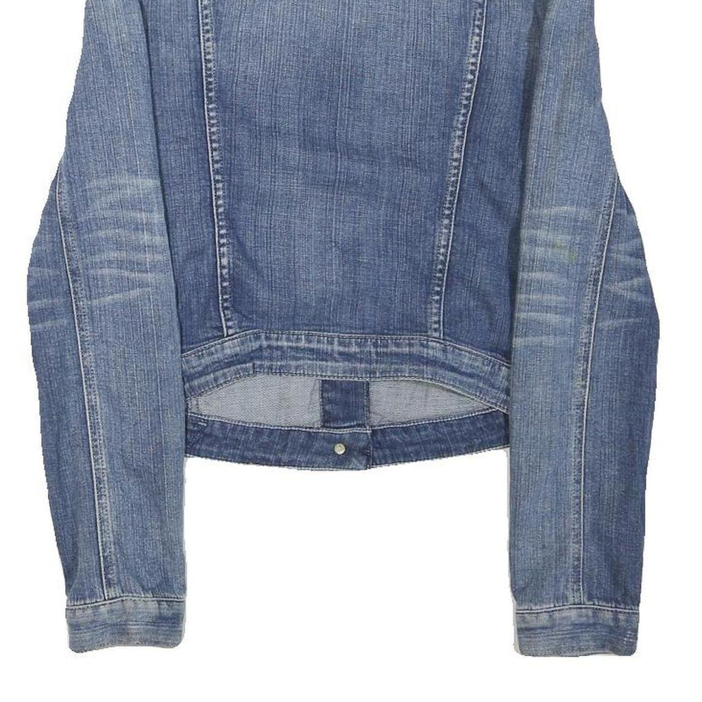 GUESS Womens Blue Denim Jacket S Cotton Blend Button Closure Classic Fit Casual