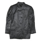 Womens Black Leather Button Jacket XS Plain Stylish Classic Fit Soft