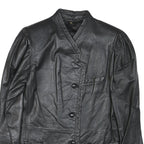 Womens Black Leather Button Jacket XS Plain Stylish Classic Fit Soft