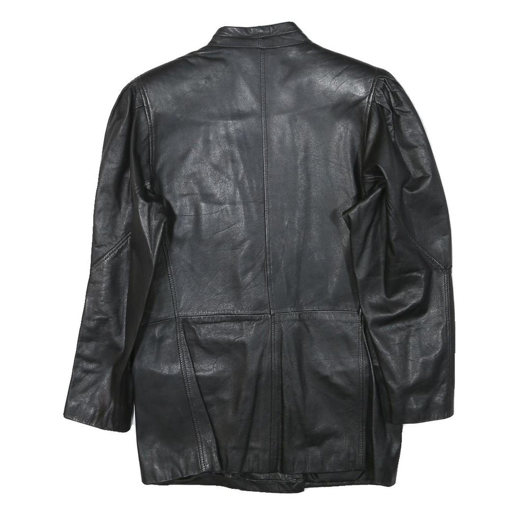 Womens Black Leather Button Jacket XS Plain Stylish Classic Fit Soft