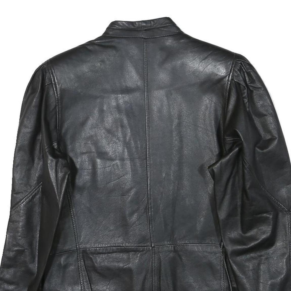 Womens Black Leather Button Jacket XS Plain Stylish Classic Fit Soft