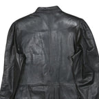Womens Black Leather Button Jacket XS Plain Stylish Classic Fit Soft