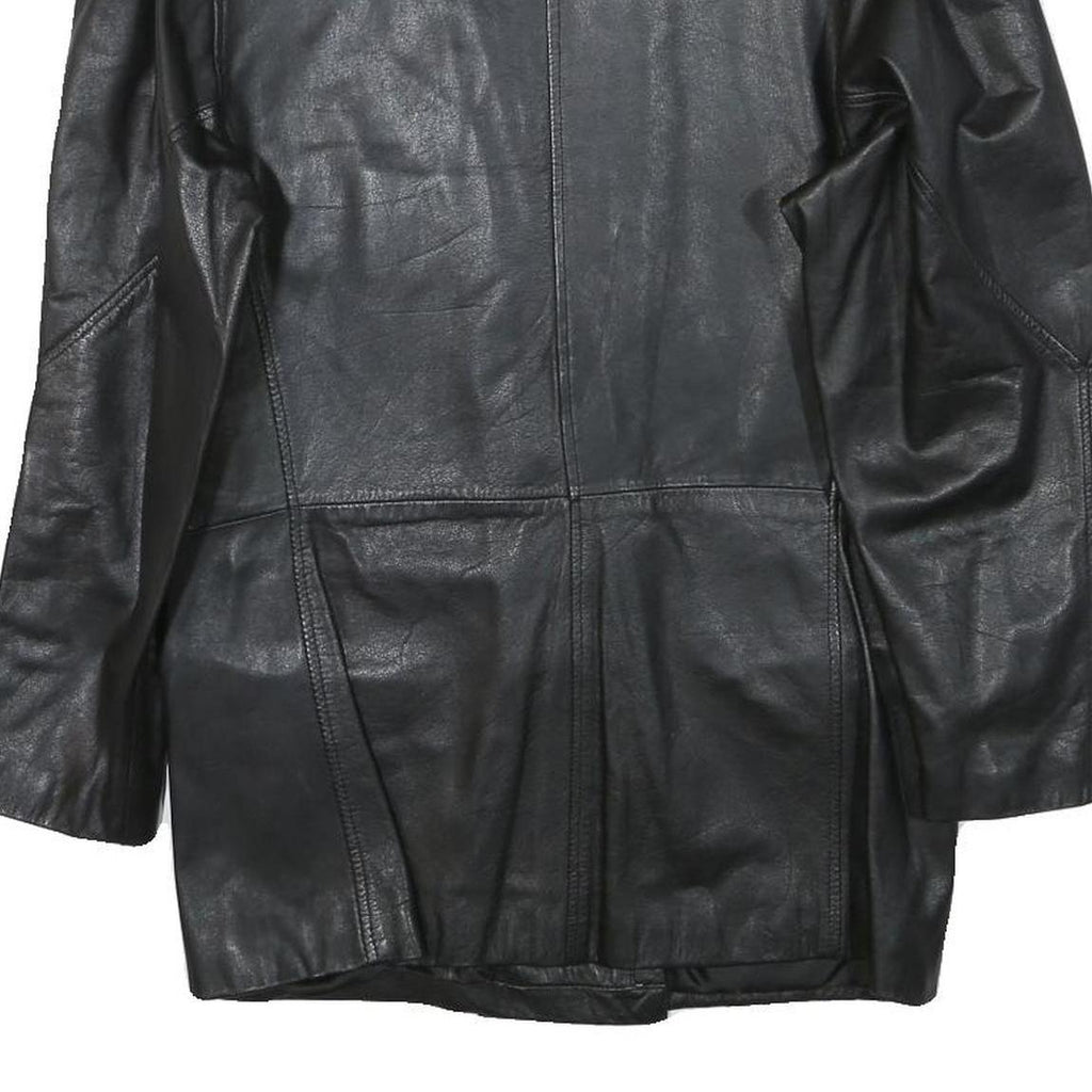 Womens Black Leather Button Jacket XS Plain Stylish Classic Fit Soft
