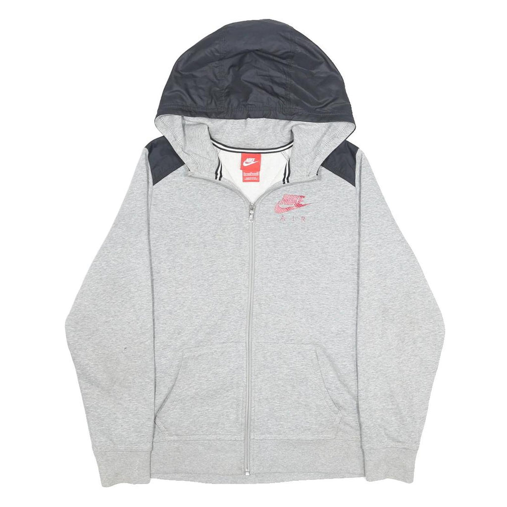 NIKE Boys Grey & Black Full Zip Hoodie XL Cotton Blend Jersey Relaxed Fit