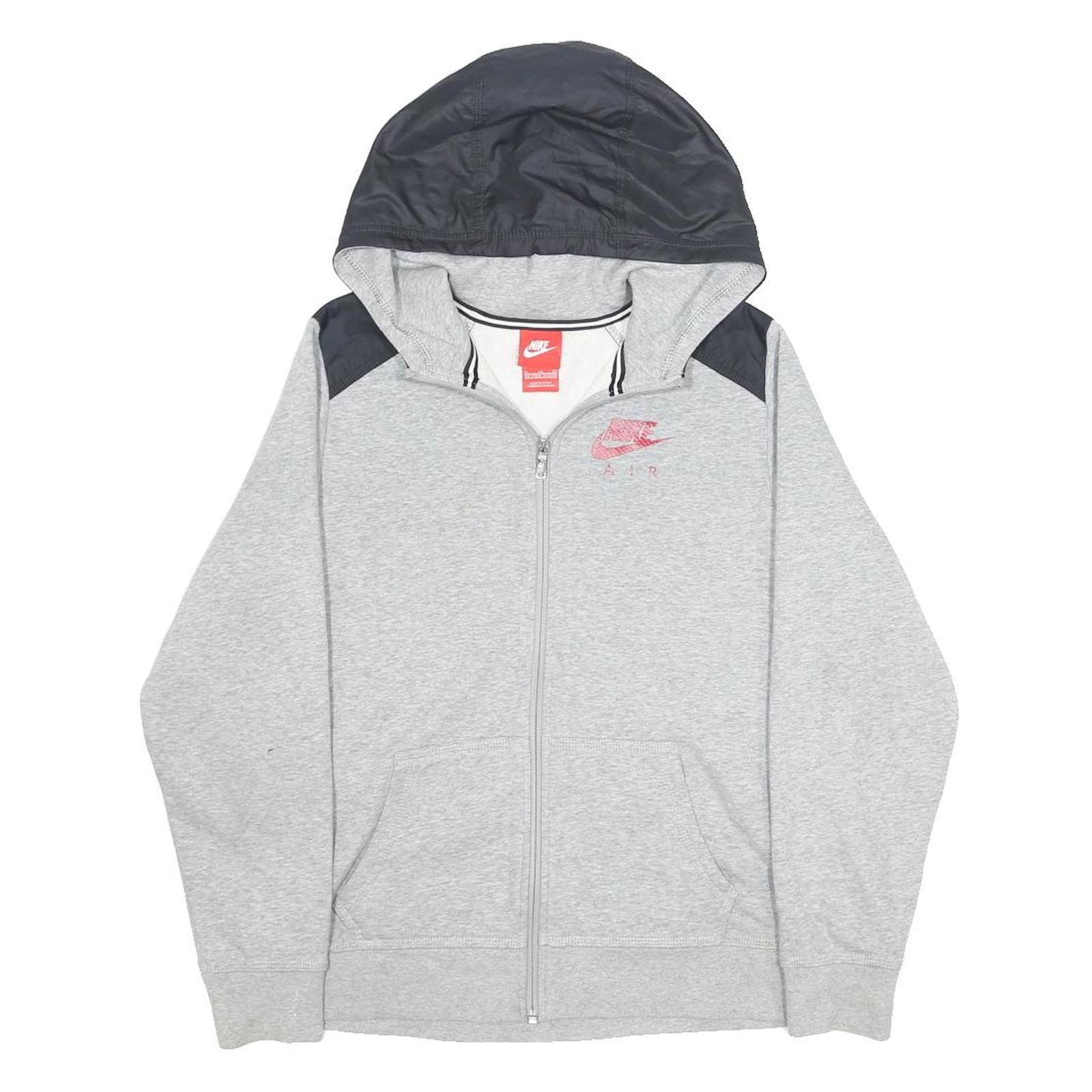 NIKE Boys Grey & Black Full Zip Hoodie XL Cotton Blend Jersey Relaxed Fit