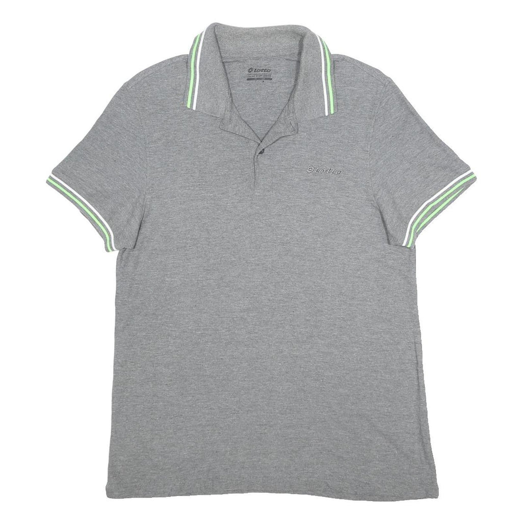 LOTTO Mens Grey Polo Shirt L Cotton Short Sleeve Basic Casual Pique
