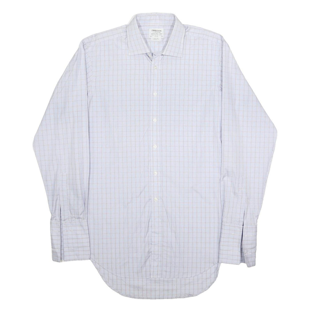 T.M LEWIN Mens White & Blue Check Shirt XL Classic Cotton Long Sleeve Formal