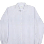 T.M LEWIN Mens White & Blue Check Shirt XL Classic Cotton Long Sleeve Formal