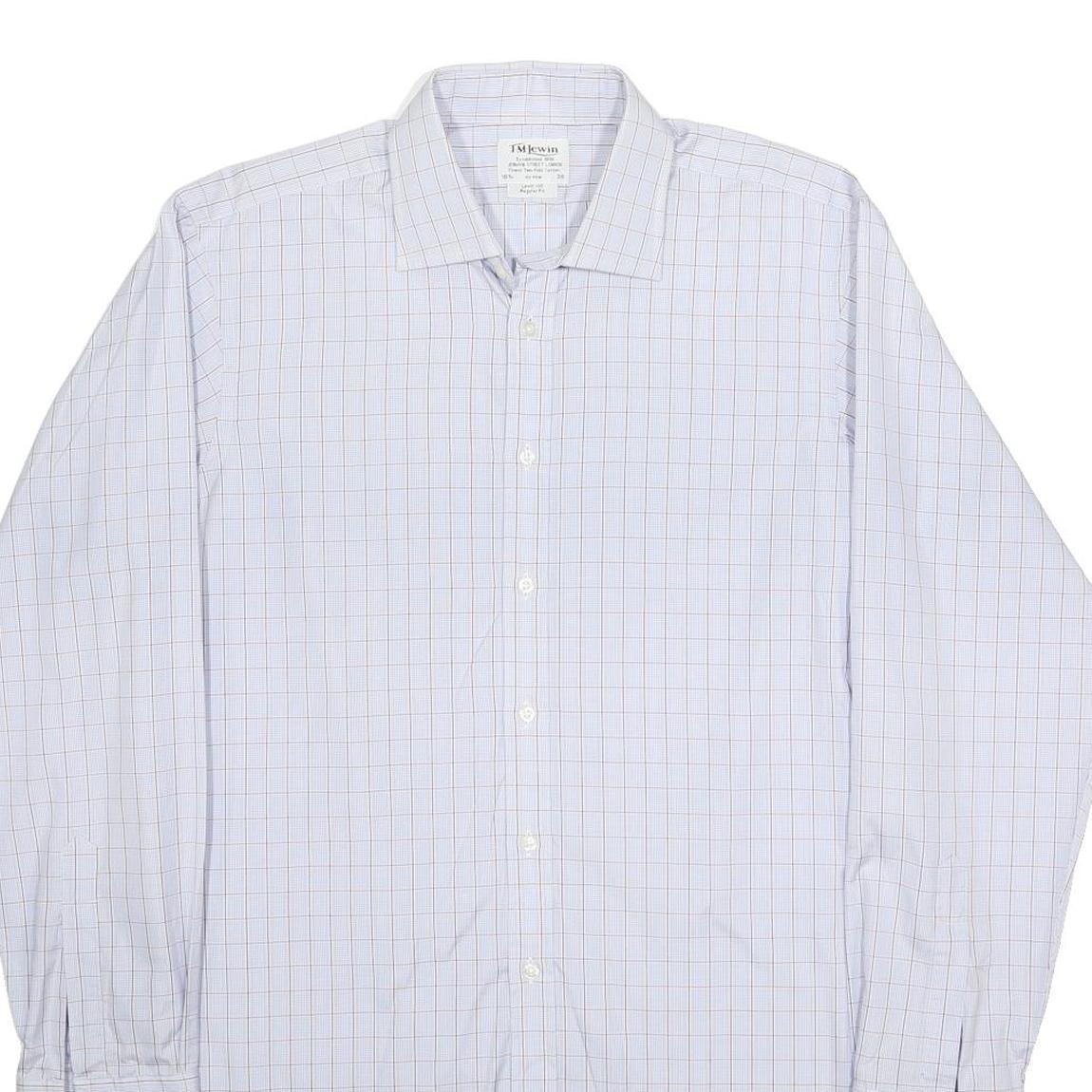 T.M LEWIN Mens White & Blue Check Shirt XL Classic Cotton Long Sleeve Formal