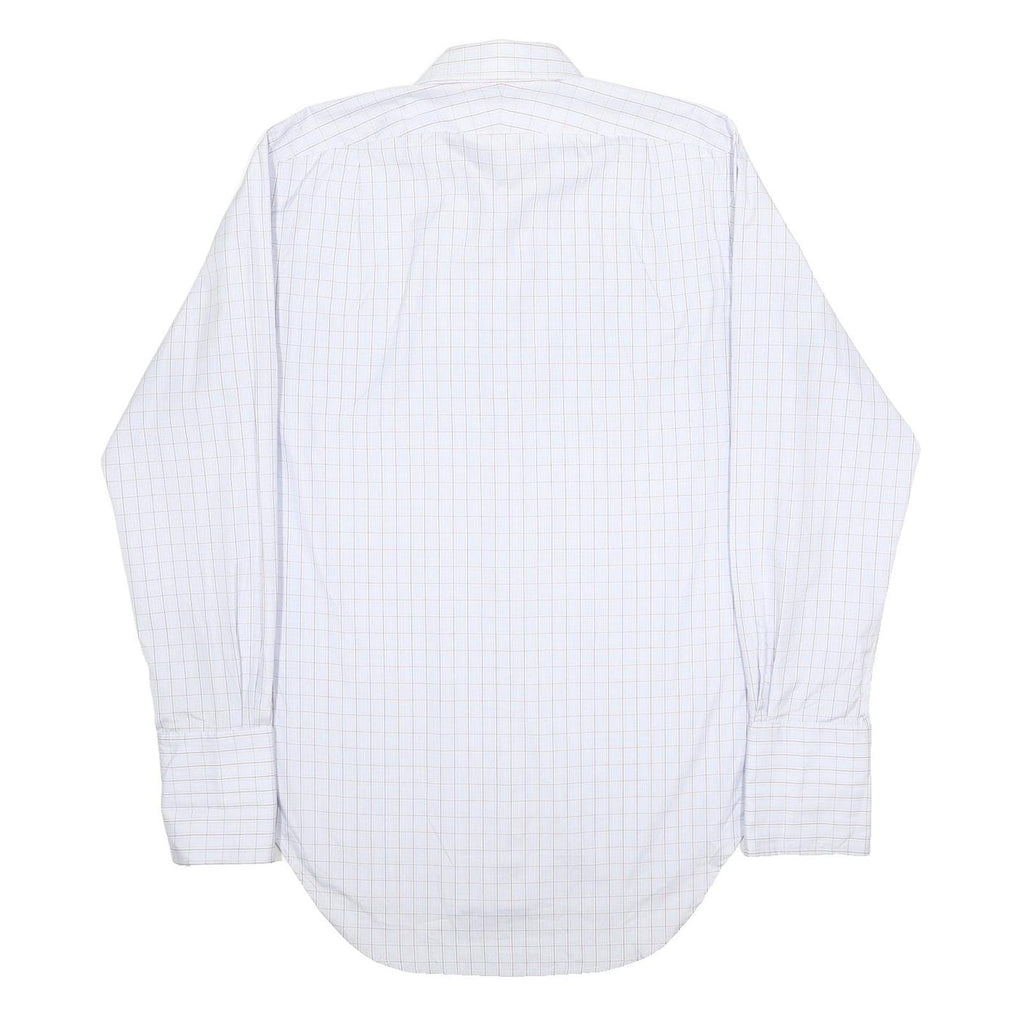 T.M LEWIN Mens White & Blue Check Shirt XL Classic Cotton Long Sleeve Formal