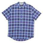 TOMMY HILFIGER Mens Blue Check Shirt M Button Down Collar Short Sleeve Casual