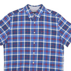 TOMMY HILFIGER Mens Blue Check Shirt M Button Down Collar Short Sleeve Casual