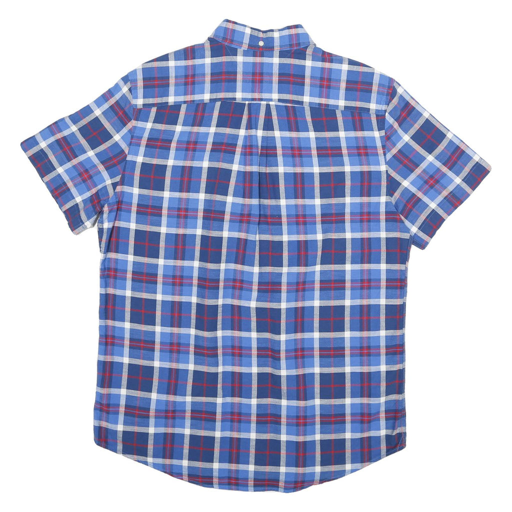 TOMMY HILFIGER Mens Blue Check Shirt M Button Down Collar Short Sleeve Casual