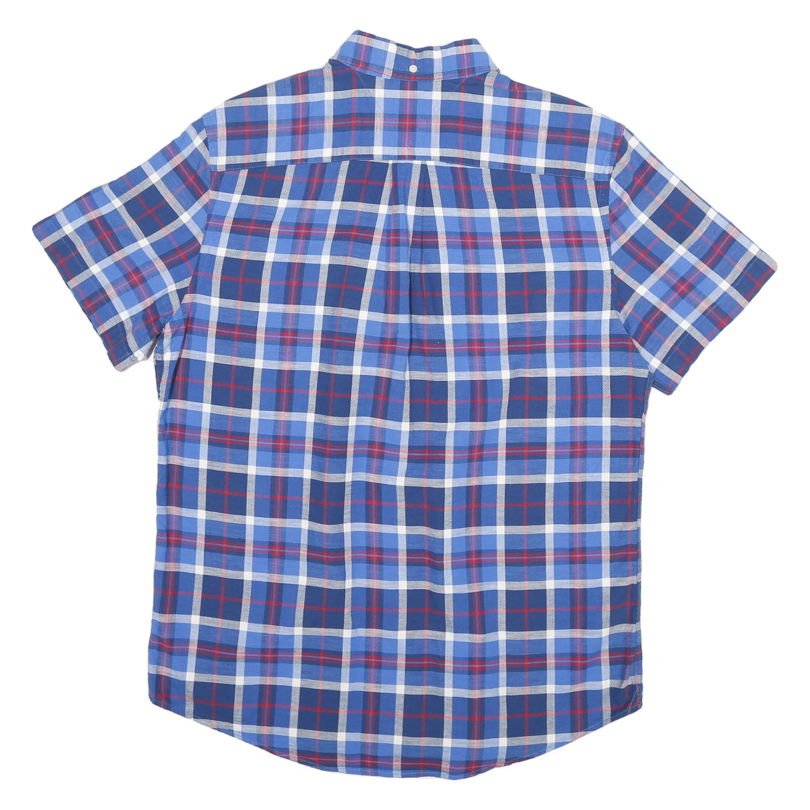 TOMMY HILFIGER Mens Blue Check Shirt M Button Down Collar Short Sleeve Casual