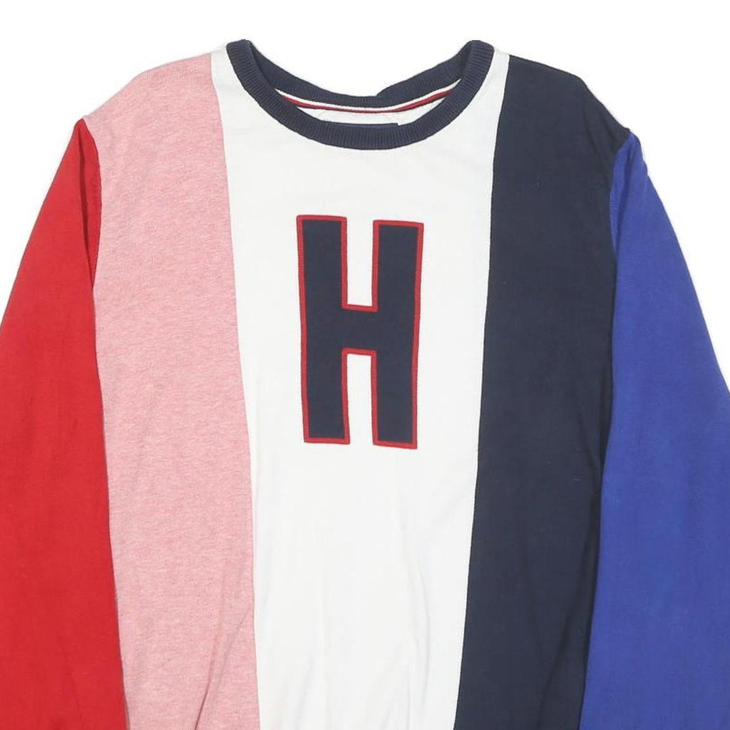TOMMY HILFIGER Mens Red Pink White Navy Blue Colourblock Jumper Crew Neck Basic