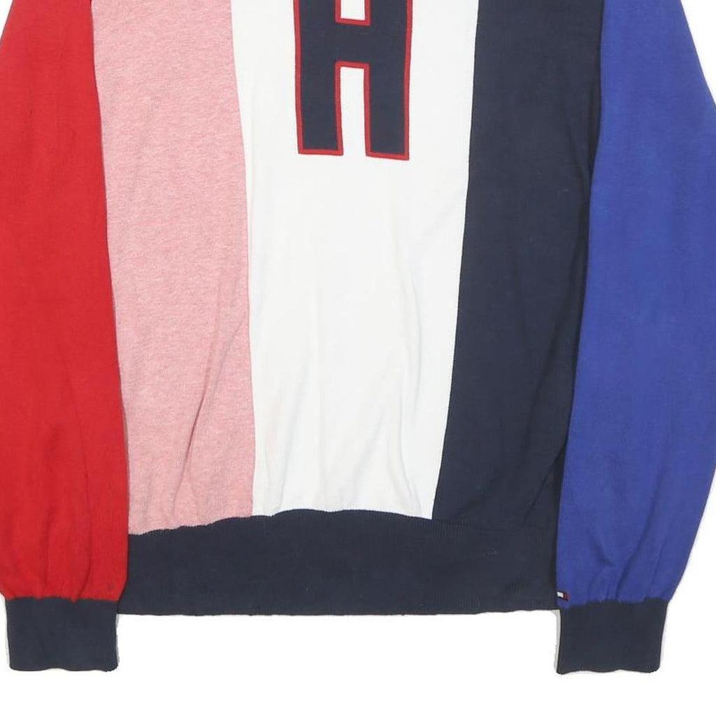 TOMMY HILFIGER Mens Red Pink White Navy Blue Colourblock Jumper Crew Neck Basic