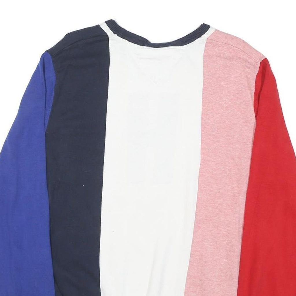 TOMMY HILFIGER Mens Red Pink White Navy Blue Colourblock Jumper Crew Neck Basic
