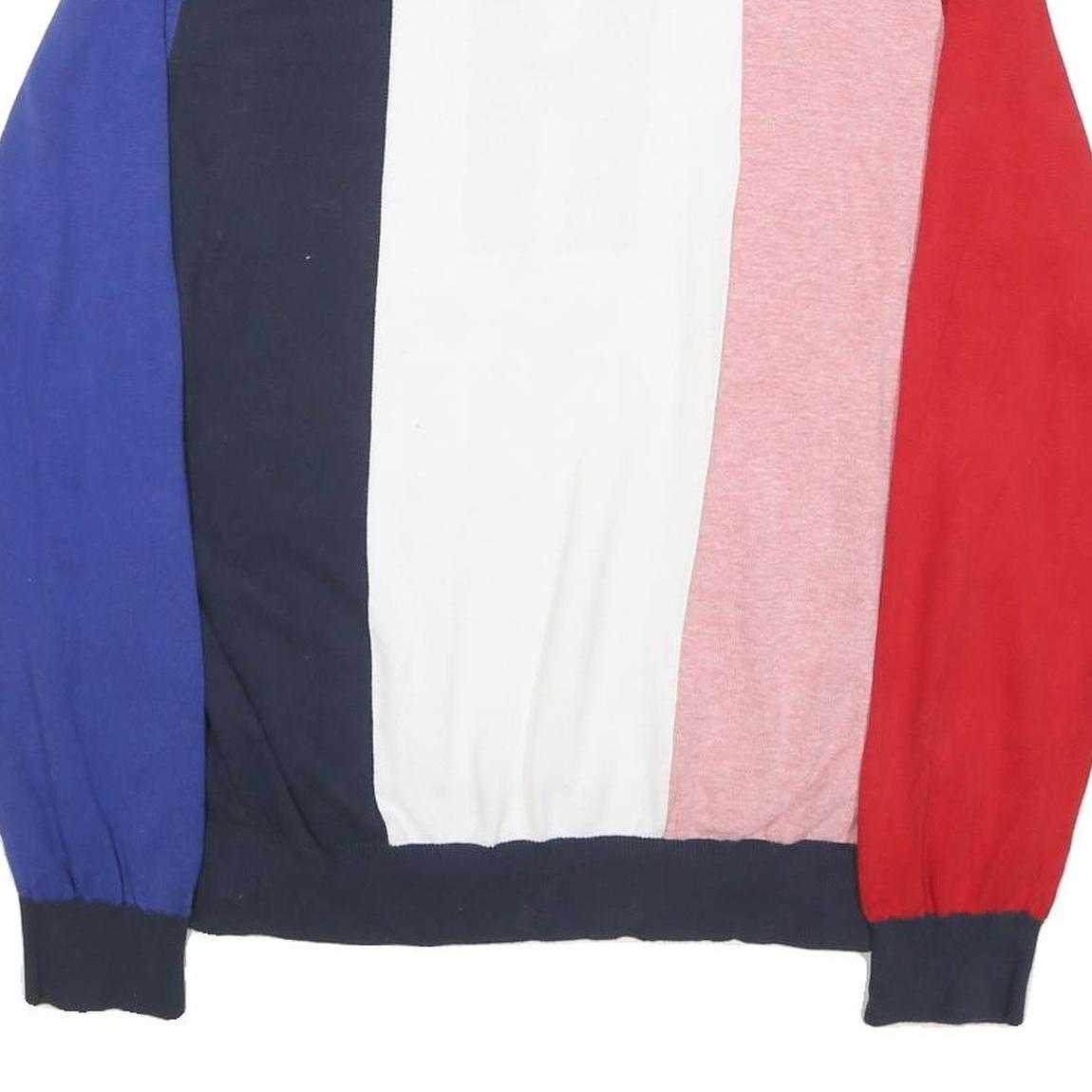 TOMMY HILFIGER Mens Red Pink White Navy Blue Colourblock Jumper Crew Neck Basic