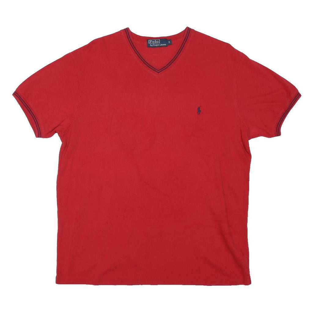 POLO RALPH LAUREN Mens Red V-Neck T-Shirt M Short Sleeve Cotton Blend