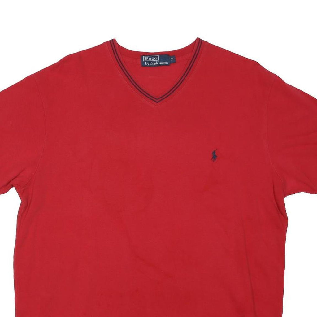 POLO RALPH LAUREN Mens Red V-Neck T-Shirt M Short Sleeve Cotton Blend