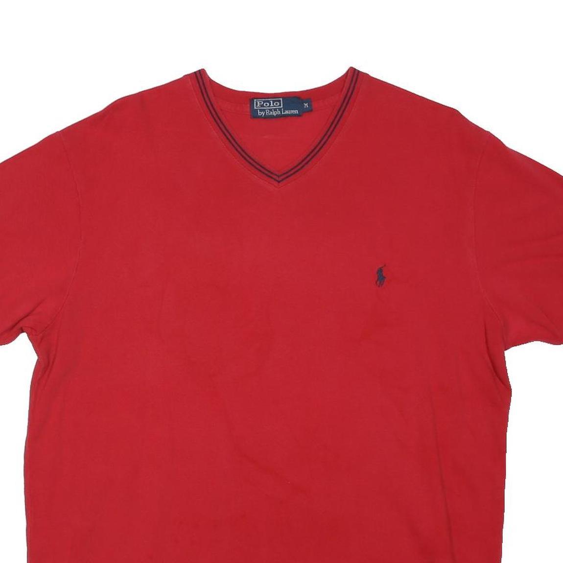 POLO RALPH LAUREN Mens Red V-Neck T-Shirt M Short Sleeve Cotton Blend