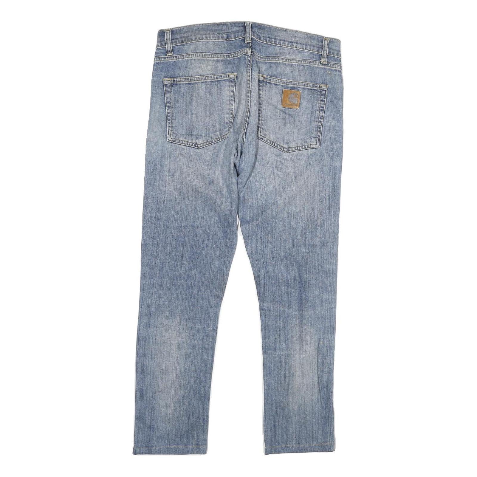 CARHARTT Mens Slim Jeans Light Blue Denim W30 L26 Zip Closure Casual Wear