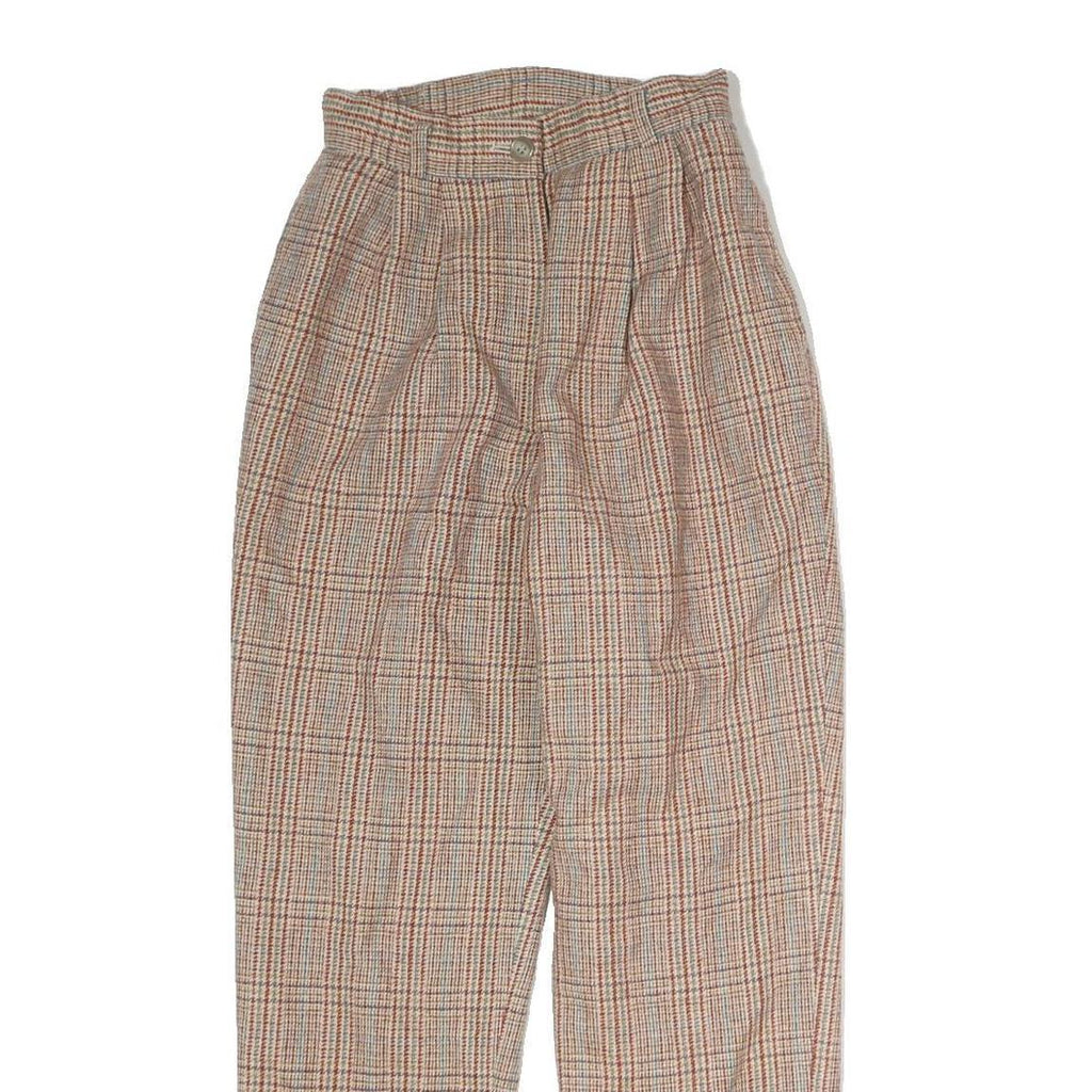 Womens Regular Fit Beige Checked Cotton Blend Trousers W22 L25 Zip Closure