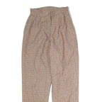 Womens Regular Fit Beige Checked Cotton Blend Trousers W22 L25 Zip Closure